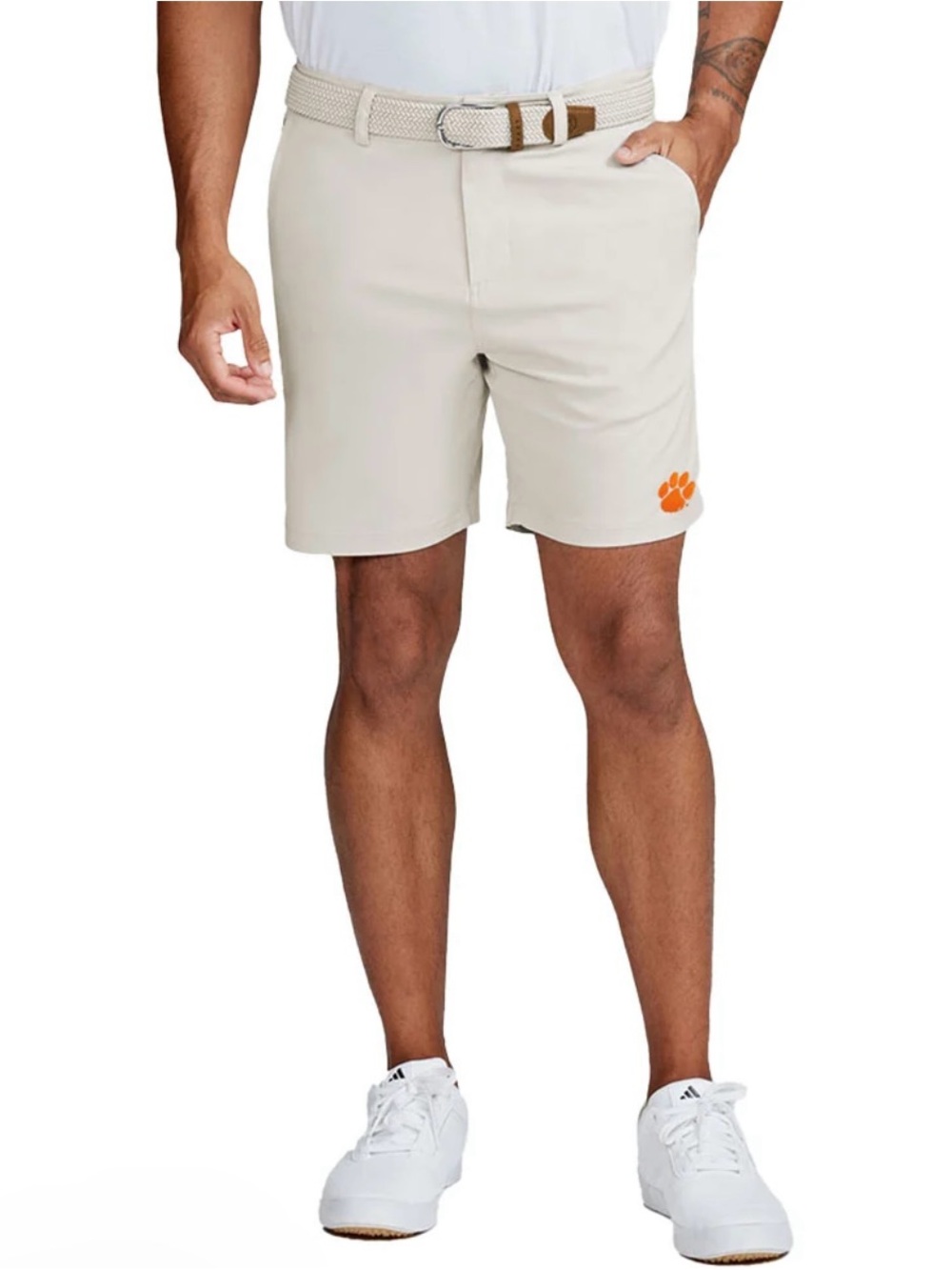 lululemon athletica Men’s Flat-Front Beige Golf Shorts with Orange Paw